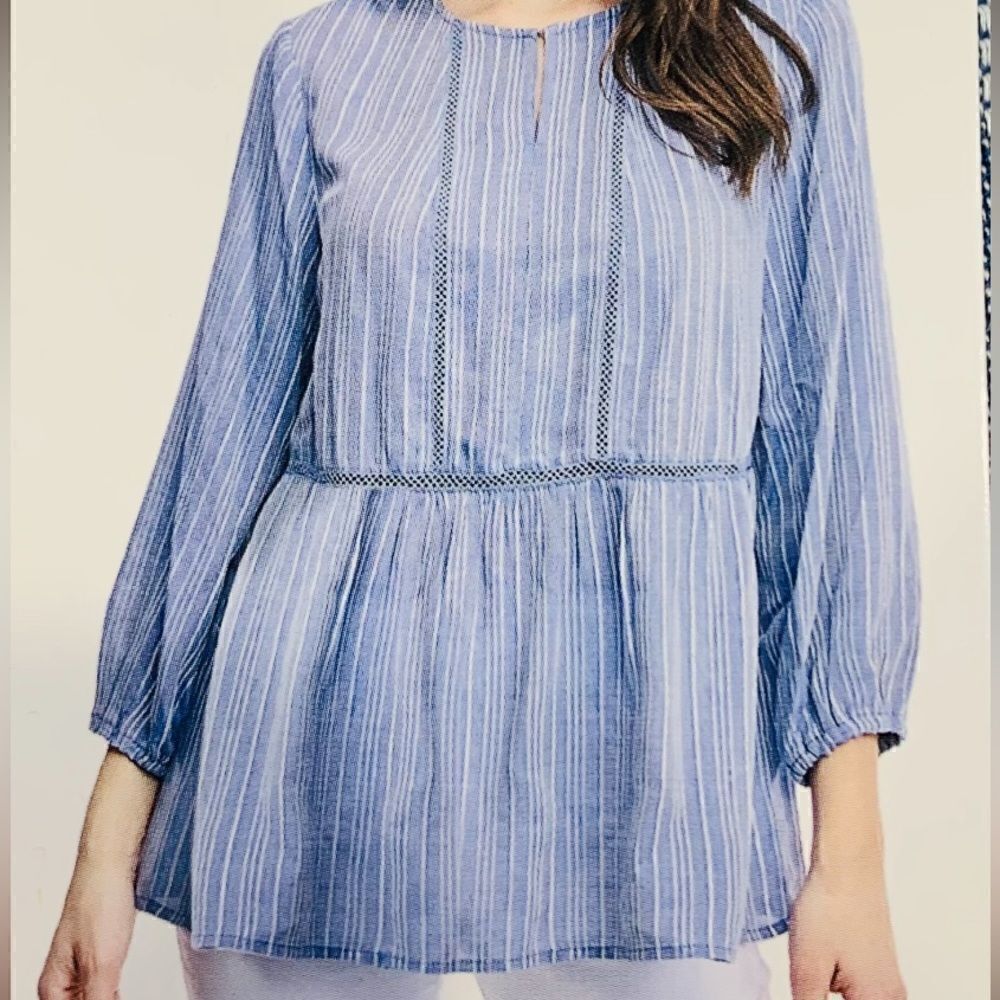 Fever Plus Size Blue and White Long Sleeve Stripe Size XXL